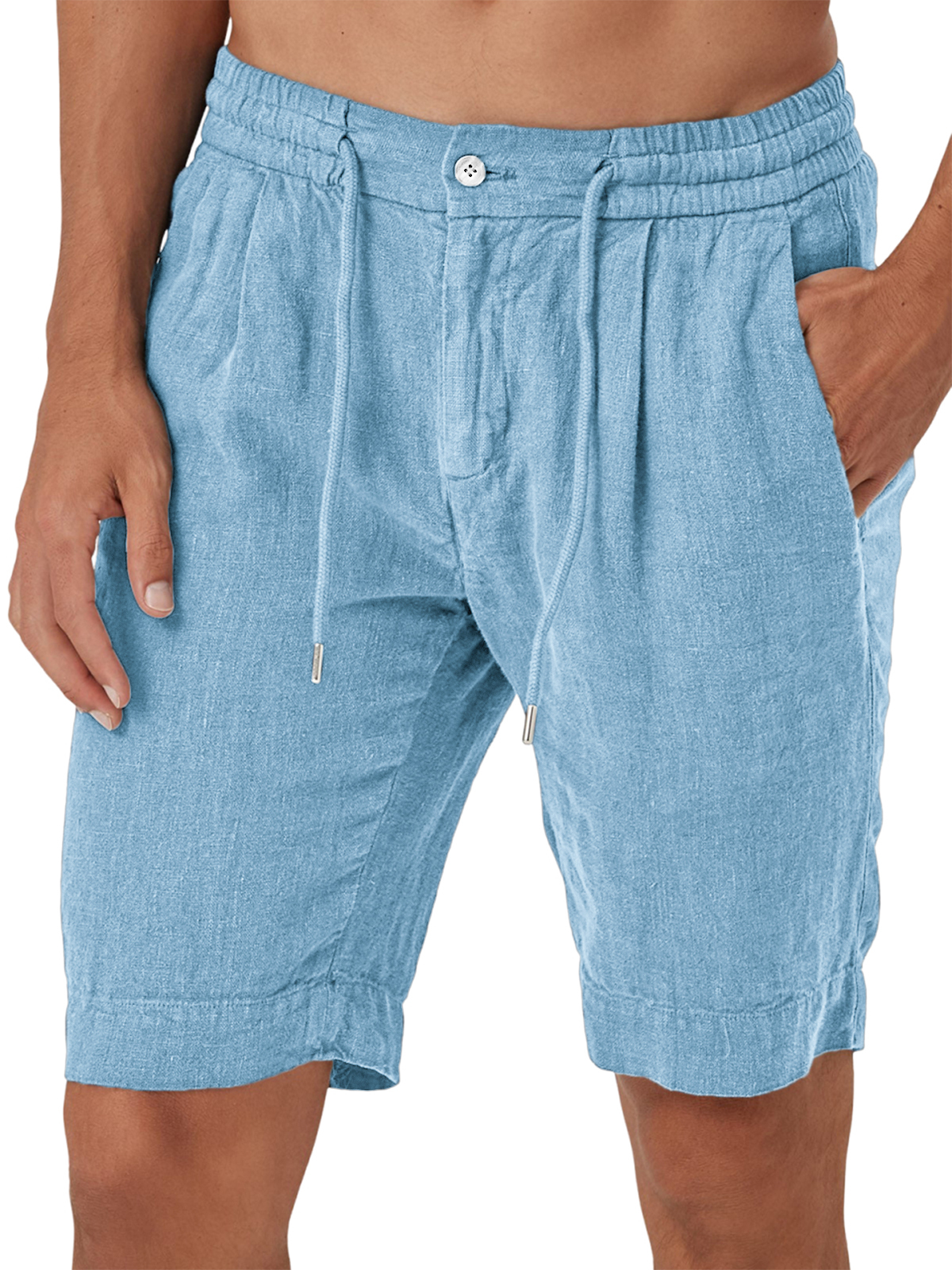 Men's Comfort Linen Lace-Up Elastic Waist Beach Shorts-tidenox