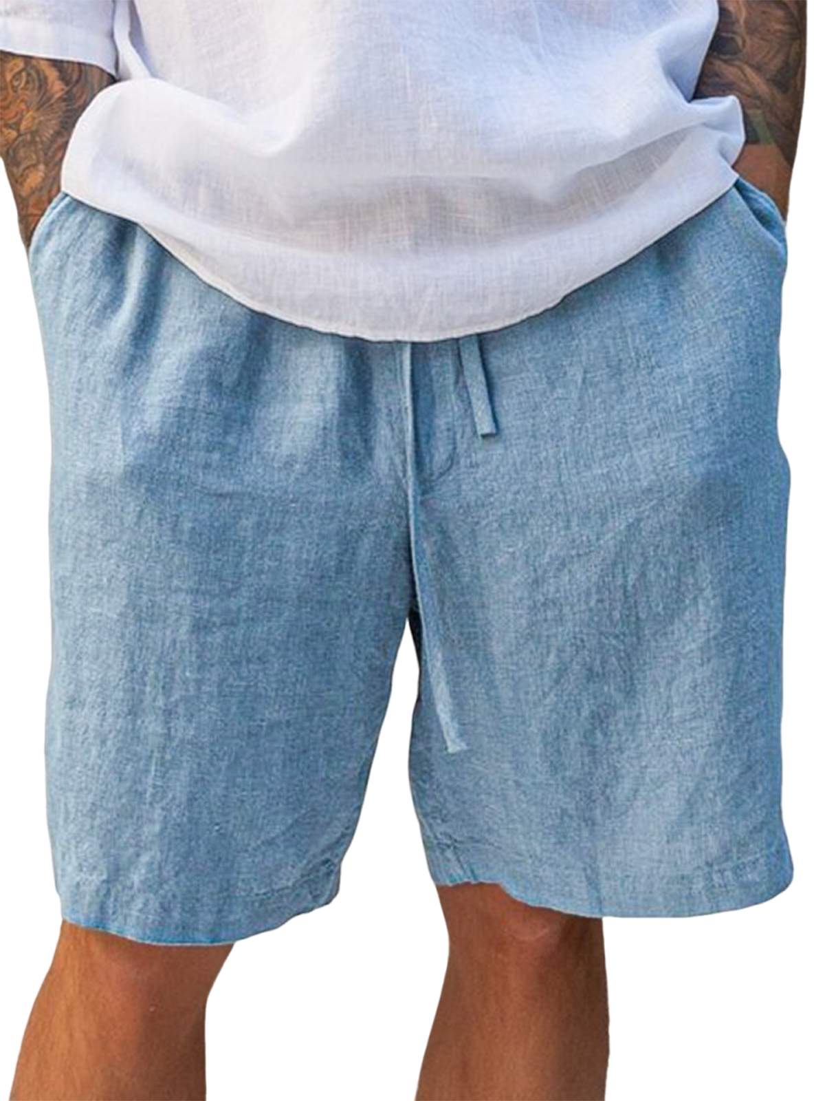 Men's Linen Comfort Lace-Up Everyday Casual Shorts with Side Pockets-tidenox