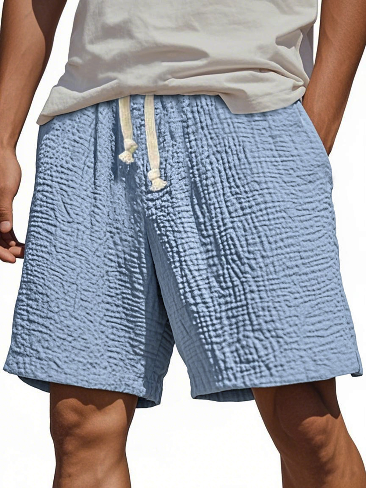 Men's Stylish Wrinkled Textured  Lace-up Casual Shorts-tidenox