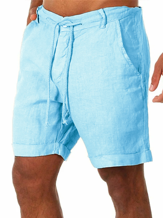 Men's Solid Color Vacation Lace Cotton and Linen Shorts and Casual Pants-tidenox