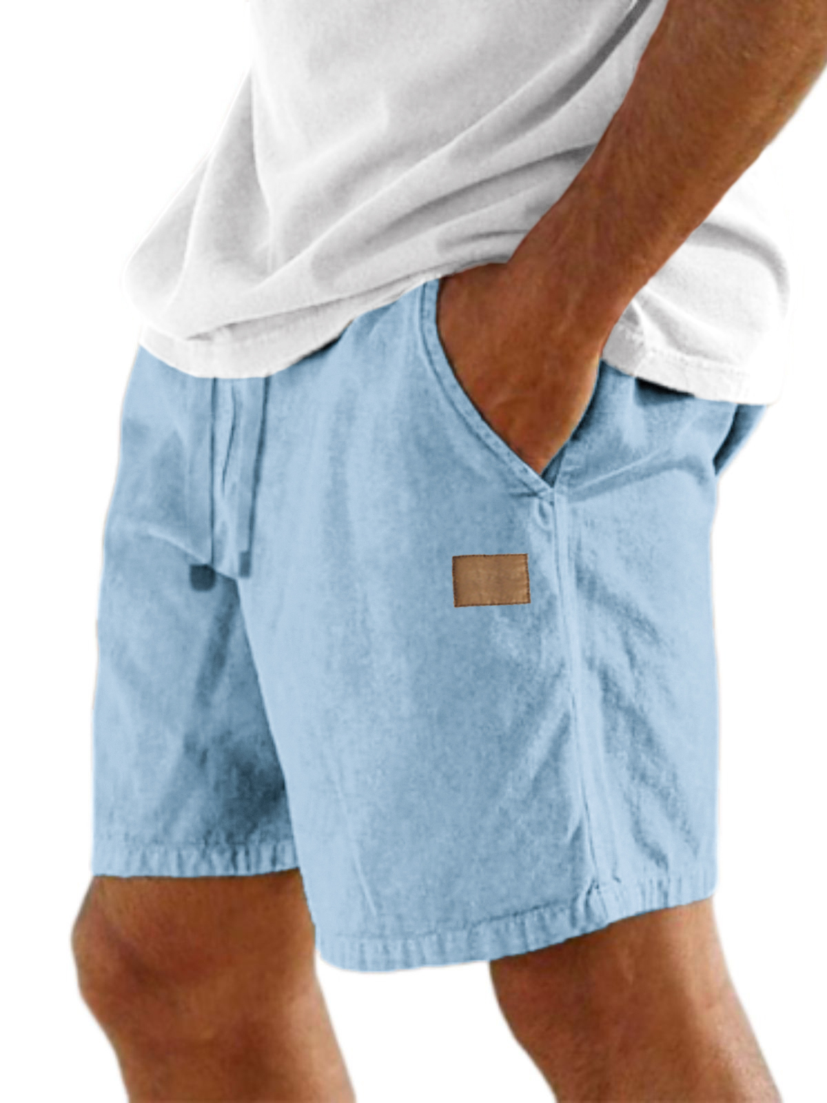 Men's Comfort Linen Embroidered Logo Holiday Casual Lace-Up Shorts with Side Pockets-tidenox