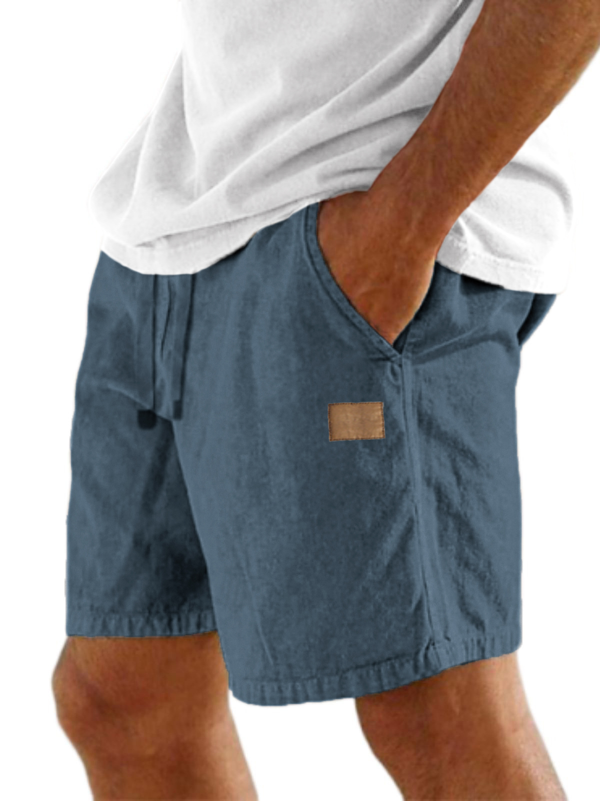 Men's Comfort Linen Embroidered Logo Holiday Casual Lace-Up Shorts with Side Pockets-tidenox