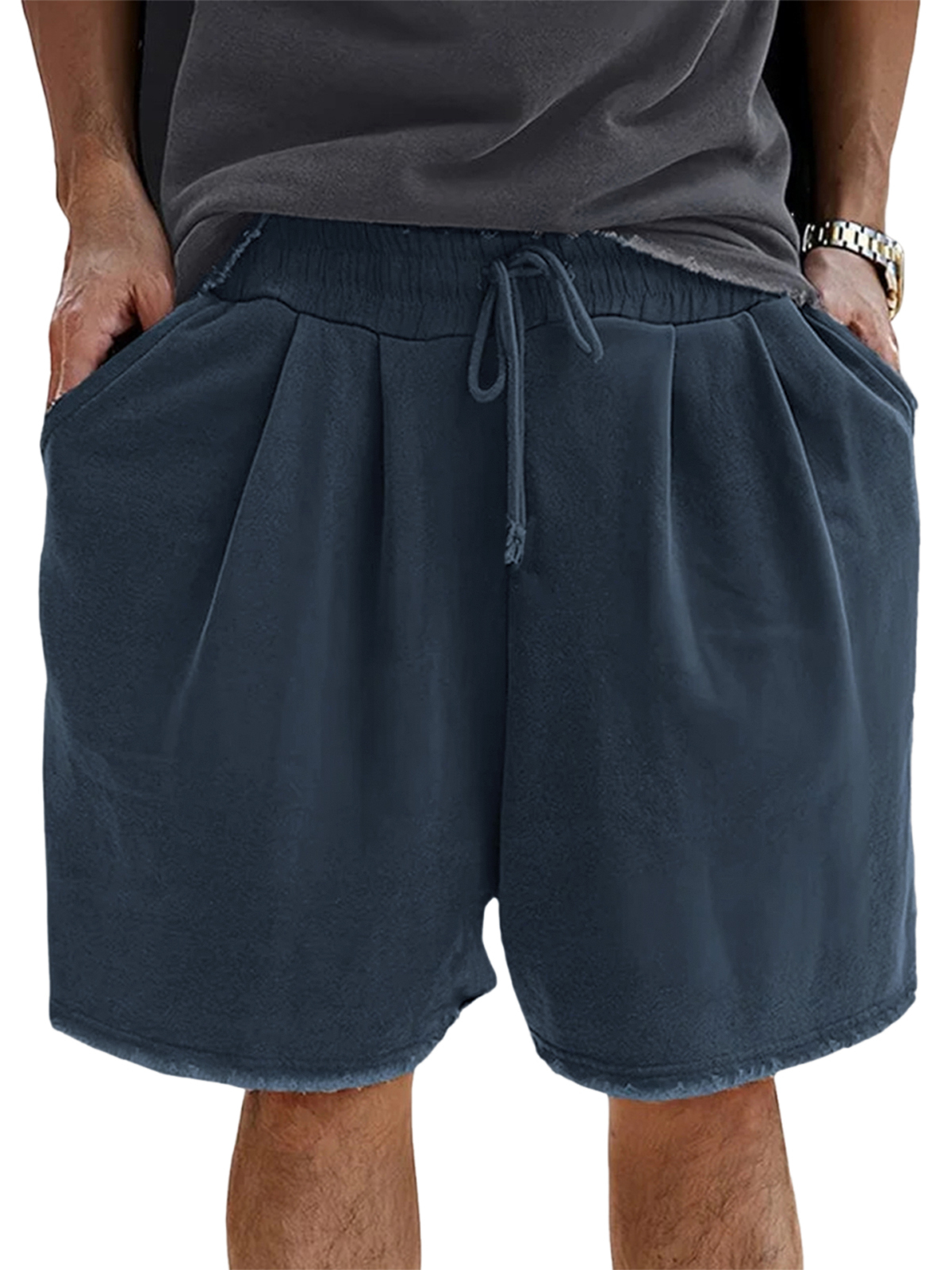 Men's Loose Cotton Vintage Pleated Lace-Up Sports Casual Daily Shorts-tidenox