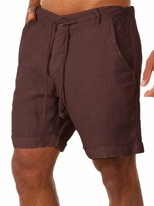 Men's Solid Color Vacation Lace Cotton and Linen Shorts and Casual Pants-tidenox
