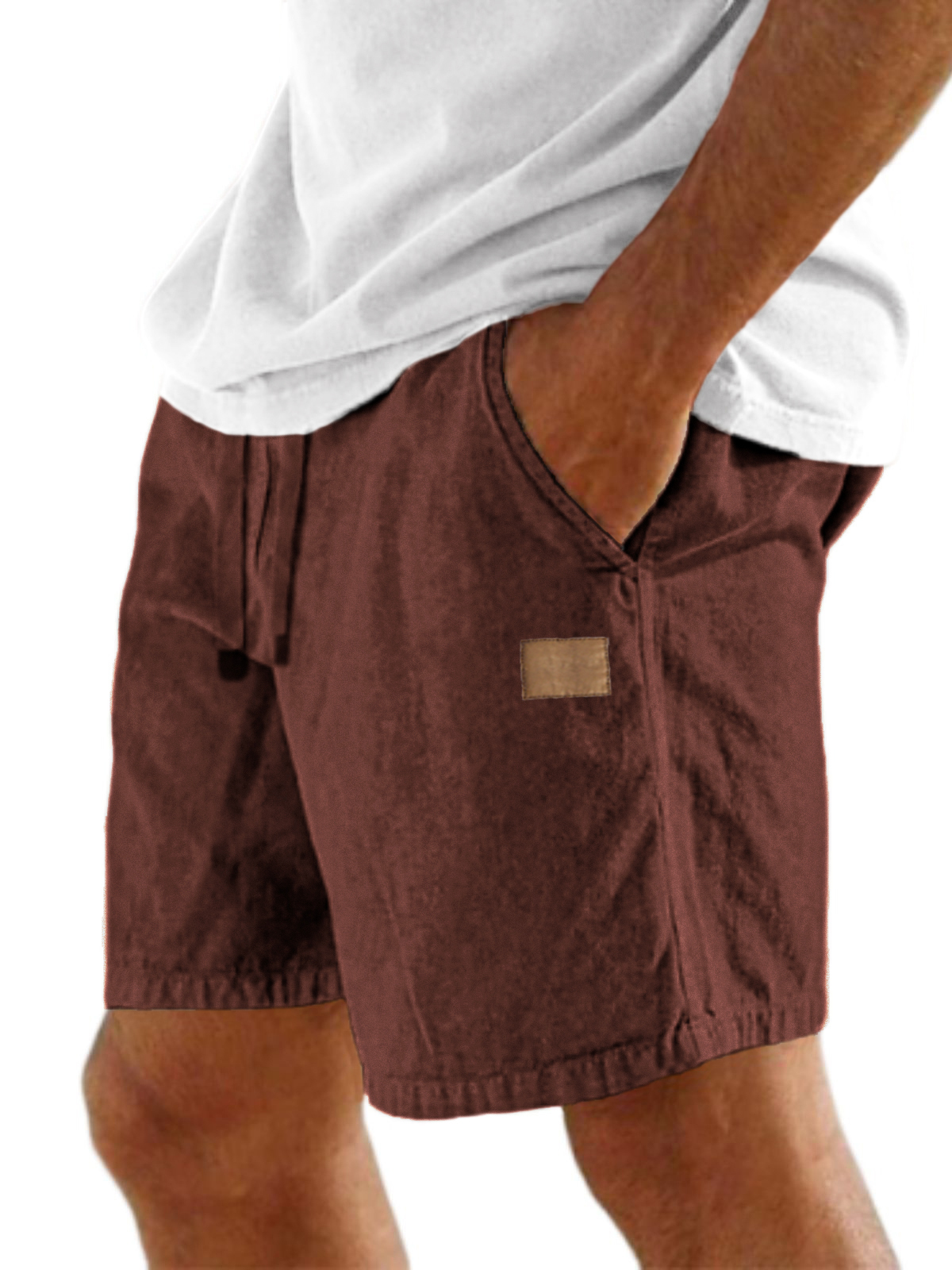 Men's Comfort Linen Embroidered Logo Holiday Casual Lace-Up Shorts with Side Pockets-tidenox