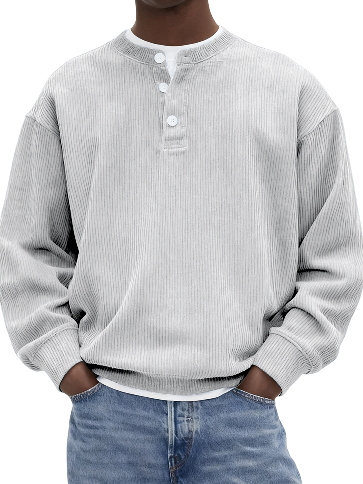 Men's Stylish Corduroy Ribbed Pullover Henley-tidenox
