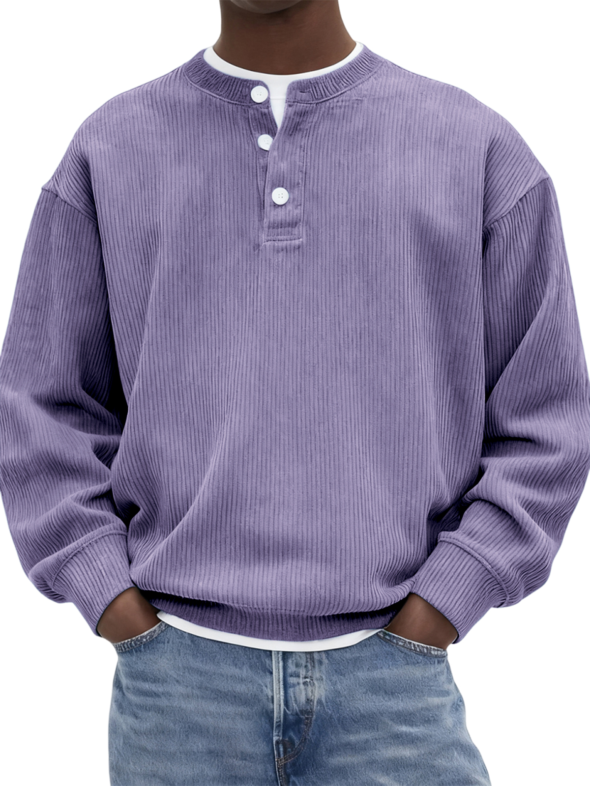 Men's Stylish Corduroy Ribbed Pullover Henley-tidenox