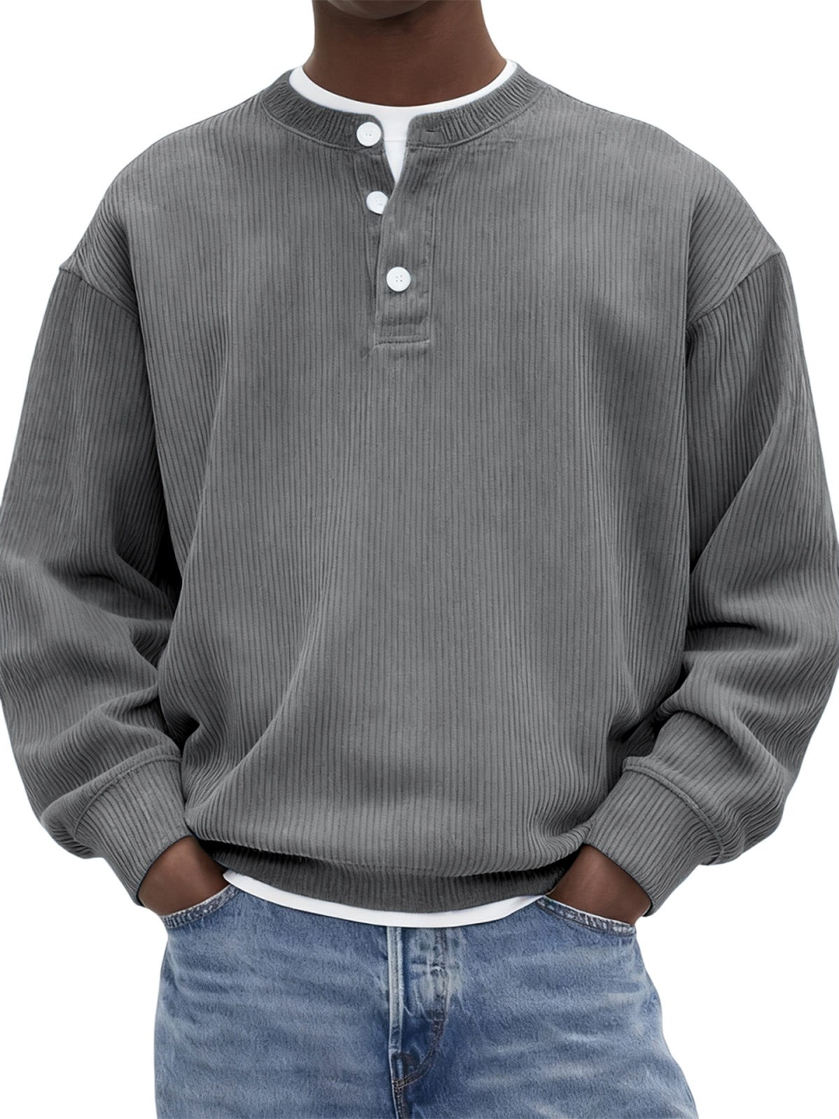 Men's Stylish Corduroy Ribbed Pullover Henley-tidenox
