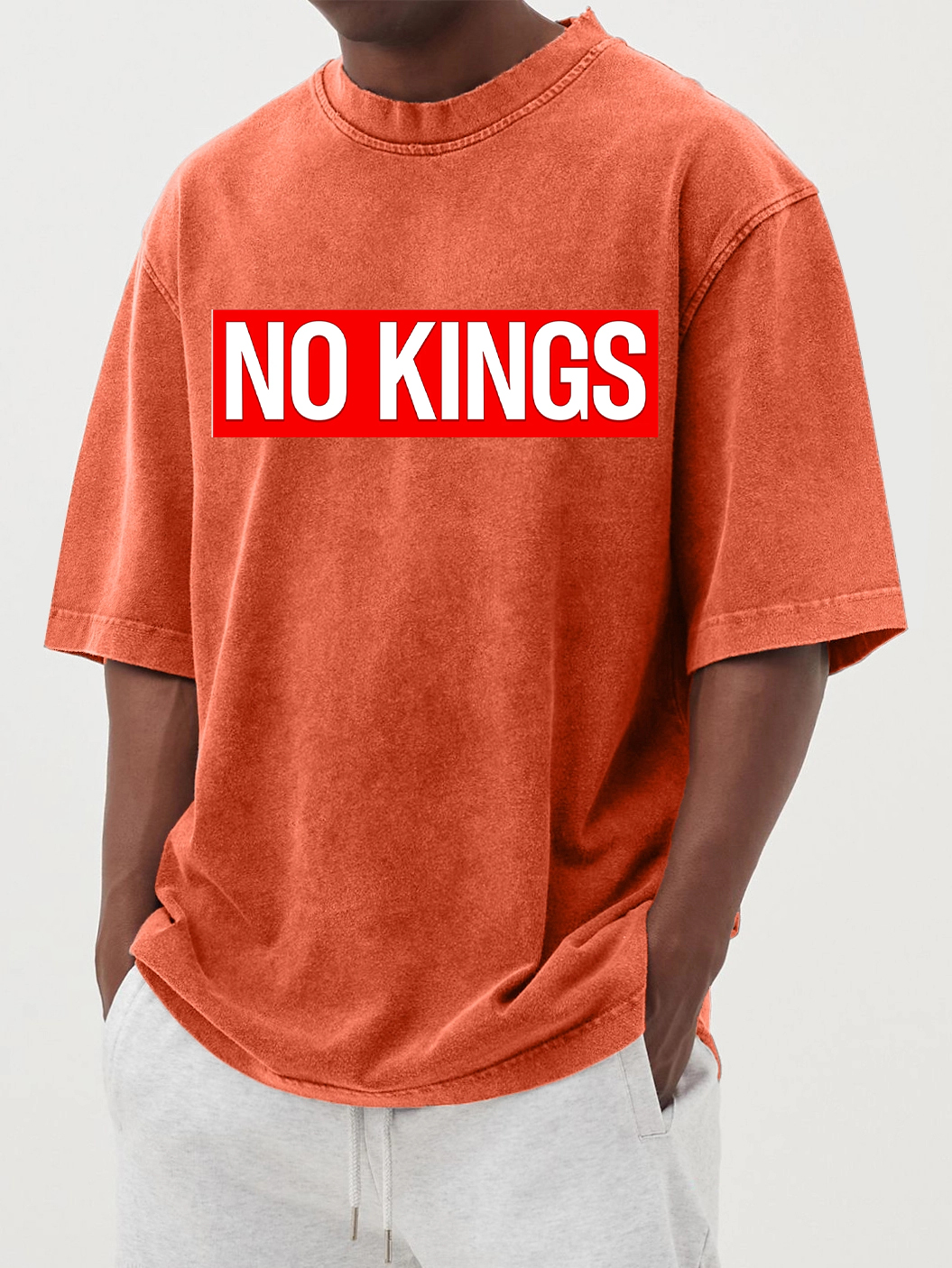 Men's 100% Cotton Washed And Distressed Vintage No Kings Print T-shirt-tidenox