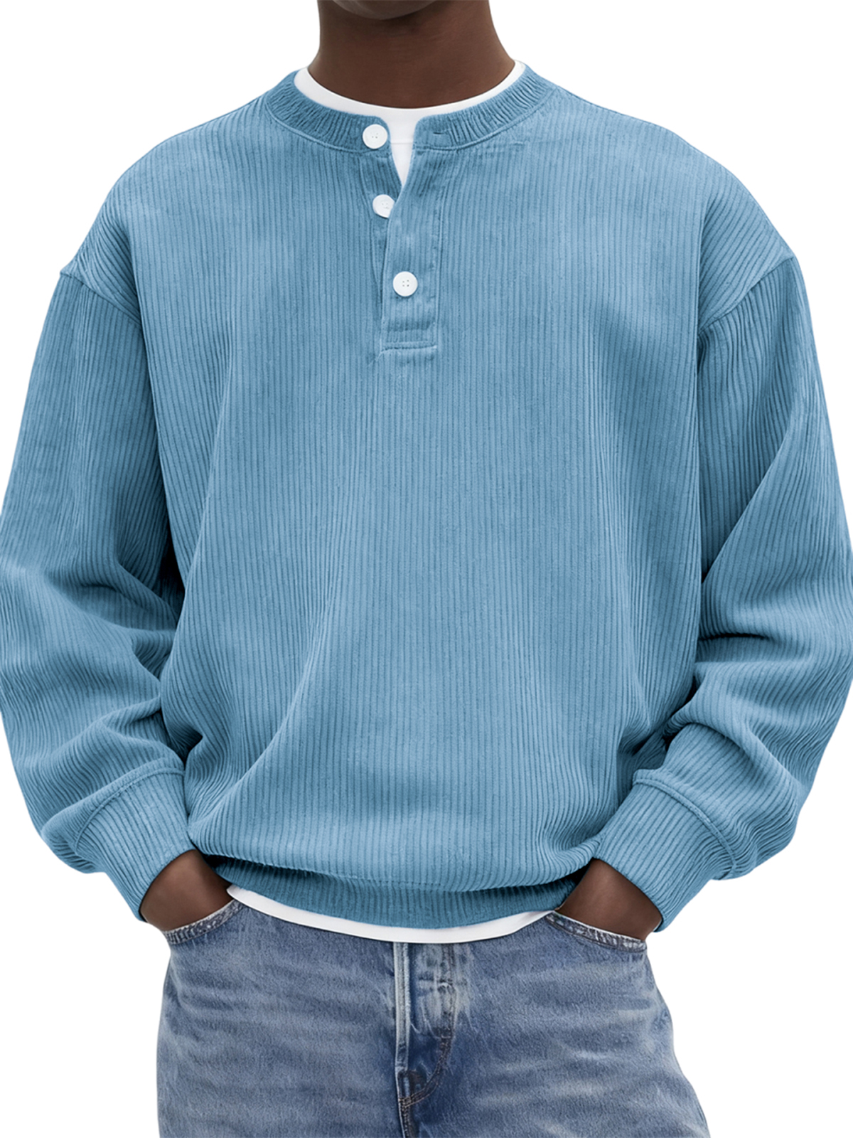 Men's Stylish Corduroy Ribbed Pullover Henley-tidenox