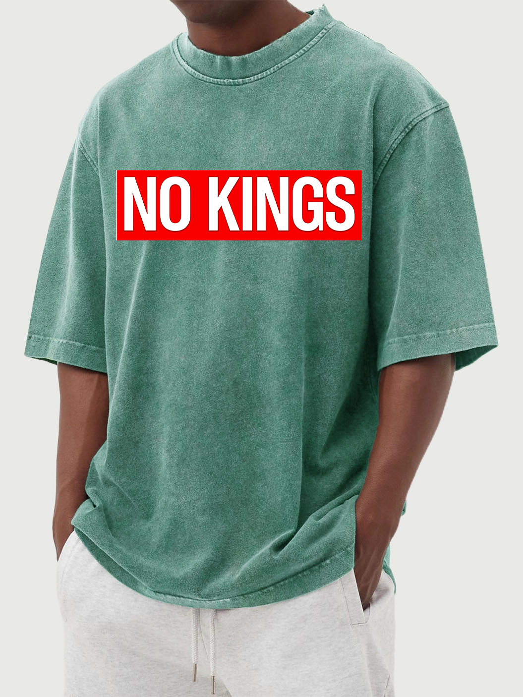 Men's 100% Cotton Washed And Distressed Vintage No Kings Print T-shirt-tidenox