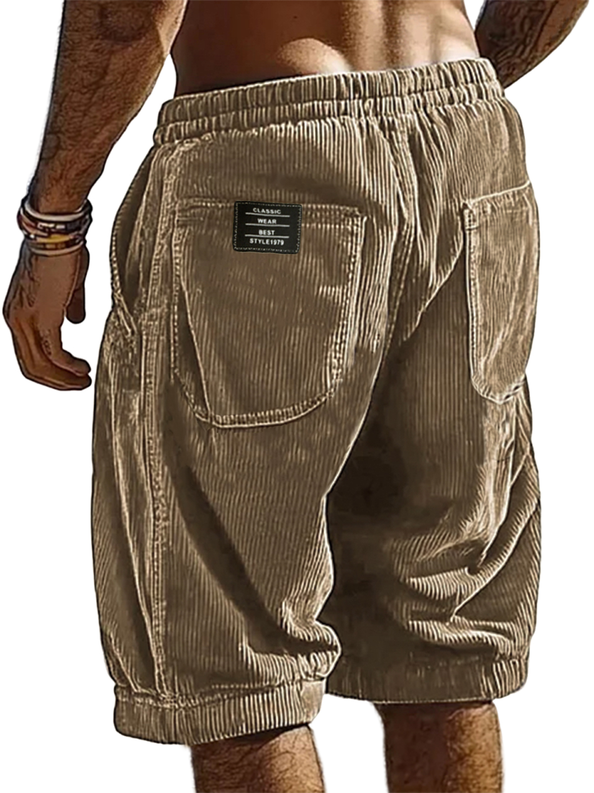 Men's Resort Stylish Corduroy Multi-Pocket Classic Embroidered Label Shorts-tidenox