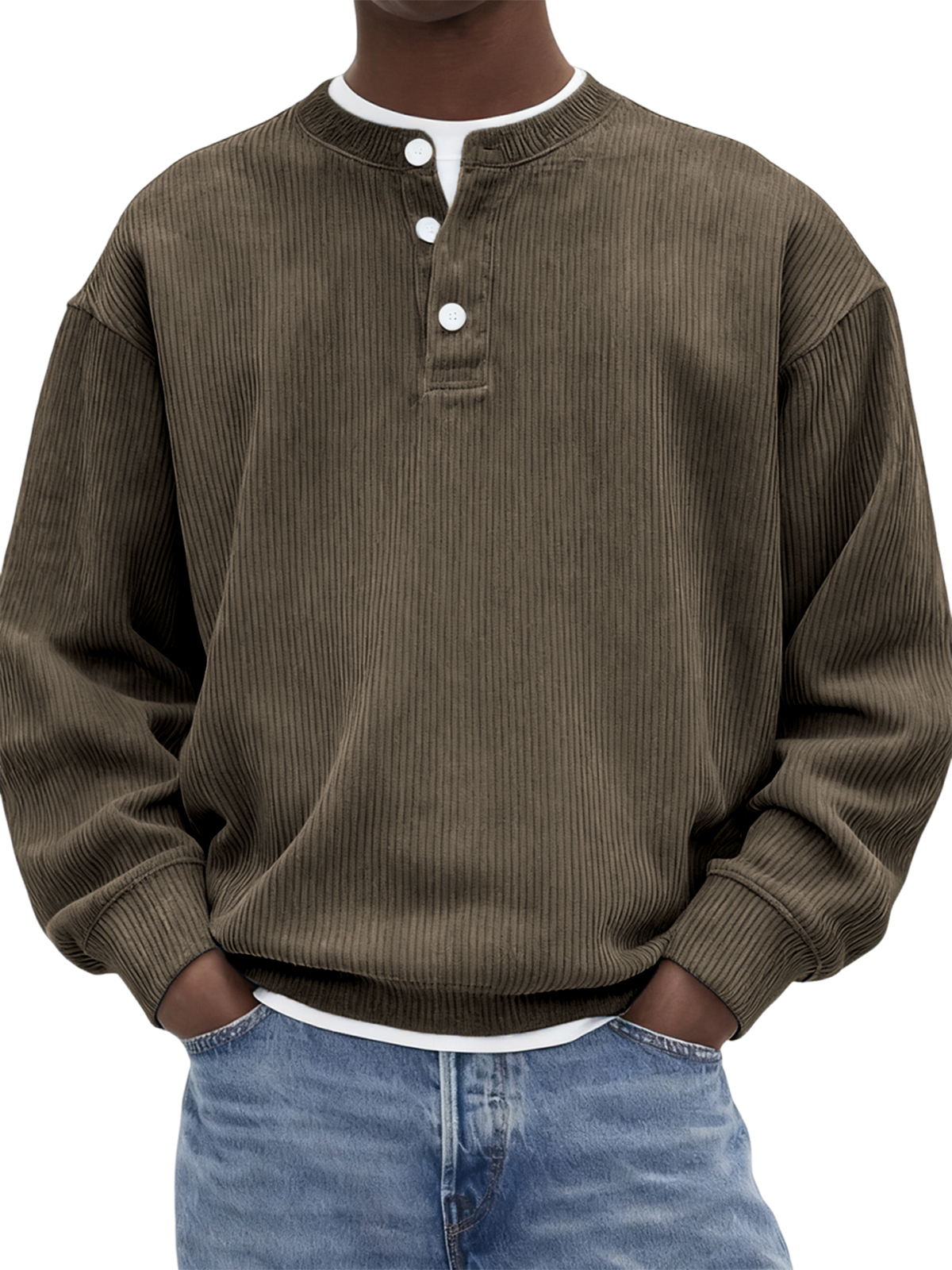 Men's Stylish Corduroy Ribbed Pullover Henley-tidenox