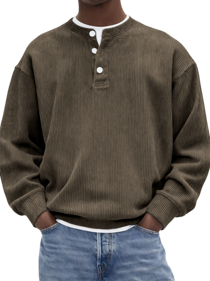 Men's Stylish Corduroy Ribbed Pullover Henley-tidenox