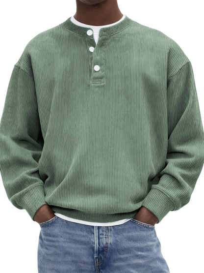 Men's Stylish Corduroy Ribbed Pullover Henley-tidenox