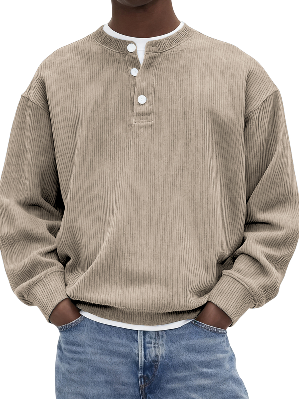 Men's Stylish Corduroy Ribbed Pullover Henley-tidenox