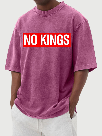 Men's 100% Cotton Washed And Distressed Vintage No Kings Print T-shirt-tidenox