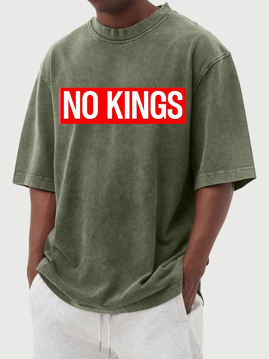 Men's 100% Cotton Washed And Distressed Vintage No Kings Print T-shirt-tidenox