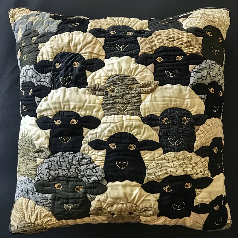 Cozy Sheep Flock Quilted Pillow