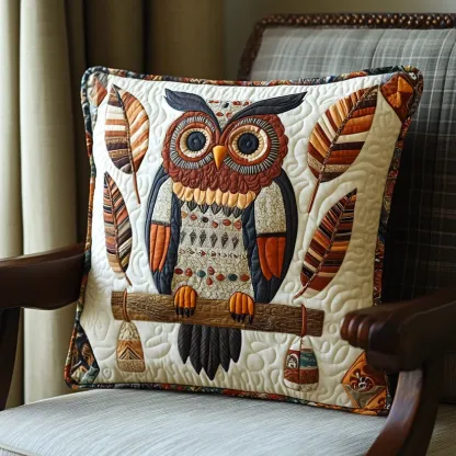 Bohemian Owl Quilted Pillow