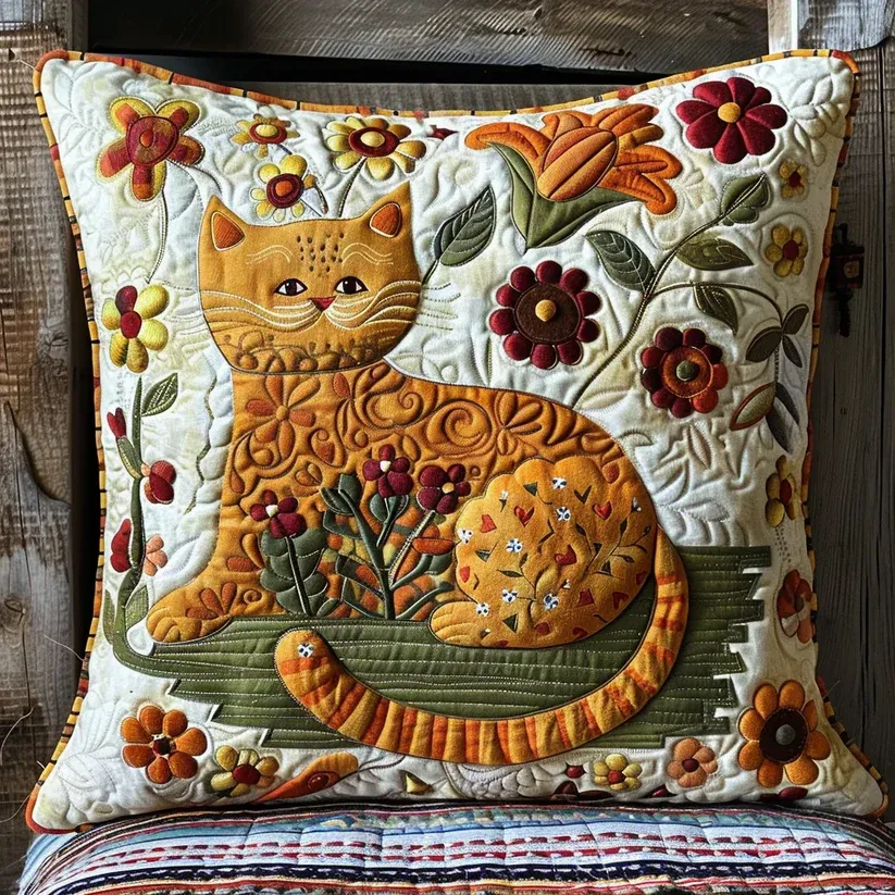 Floral Tabby Quilted Pillow
