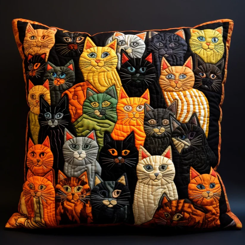 Cat Cluster Quilted Pillow