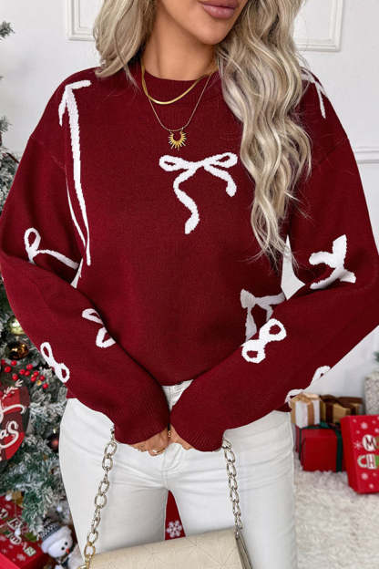 Merry Christmas Bow Print Casual Sweater-tidenox