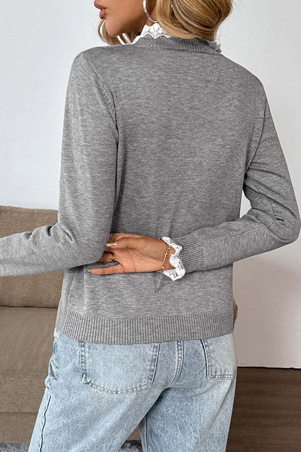 Lace Patchwork Long Sleeve Sweater-tidenox