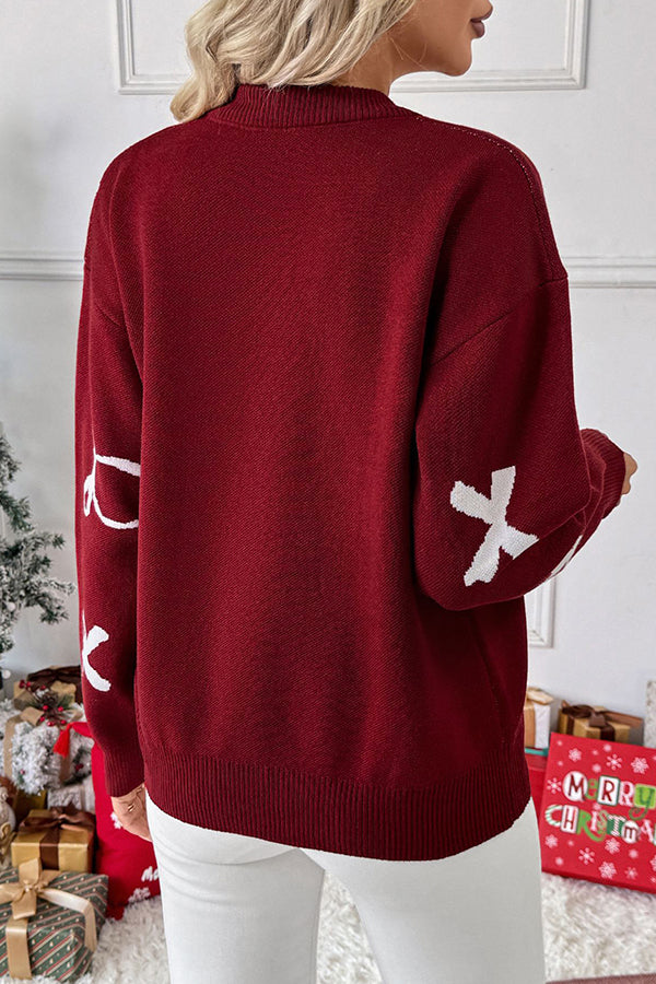 Merry Christmas Bow Print Casual Sweater-tidenox