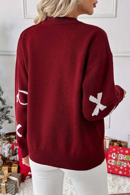 Merry Christmas Bow Print Casual Sweater-tidenox