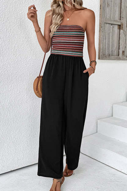 Fashion Bandeau Stripe Print Sleeveless Jumpsuit