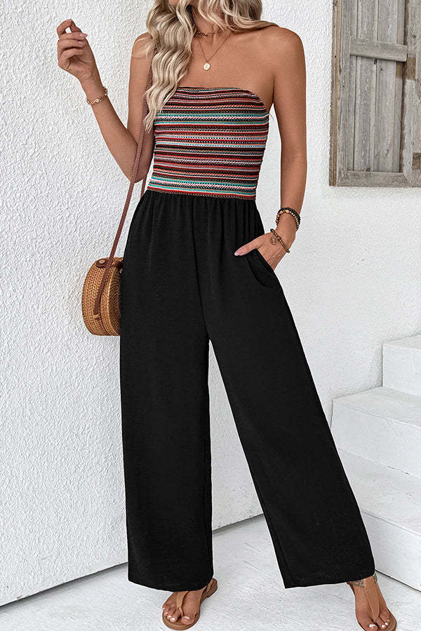 Fashion Bandeau Stripe Print Sleeveless Jumpsuit