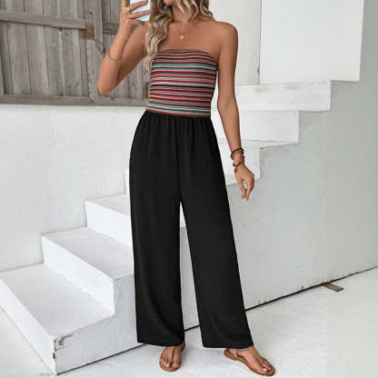 Fashion Bandeau Stripe Print Sleeveless Jumpsuit
