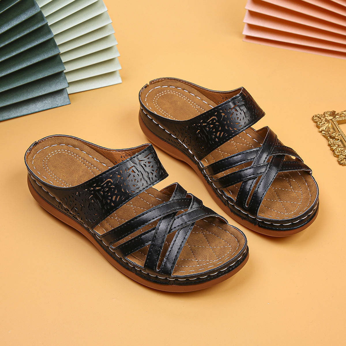 Summer new bone orthopedic arch support leather sandals-tidenox