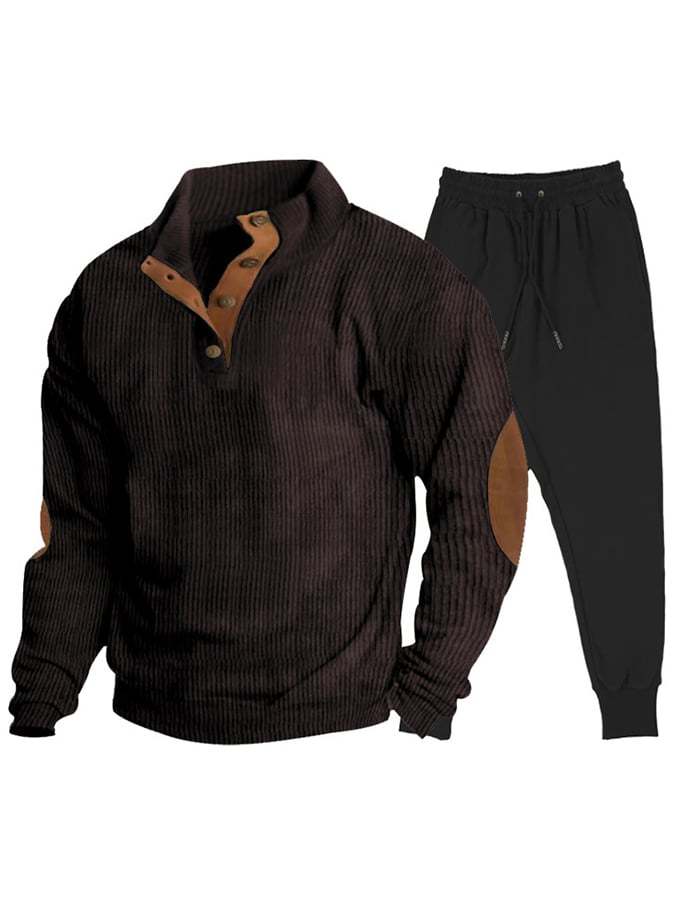Men's Casual Sports Corduroy Sweatshirt Sweatpants Set-tidenox