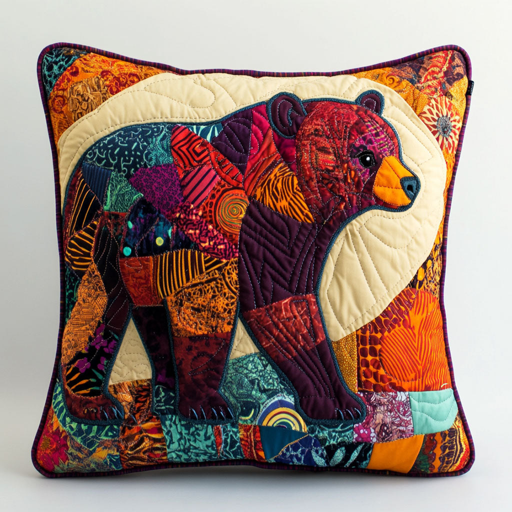 Boho Patchwork Bear WJ2402031CL Quilt Pillow Case-tidenox