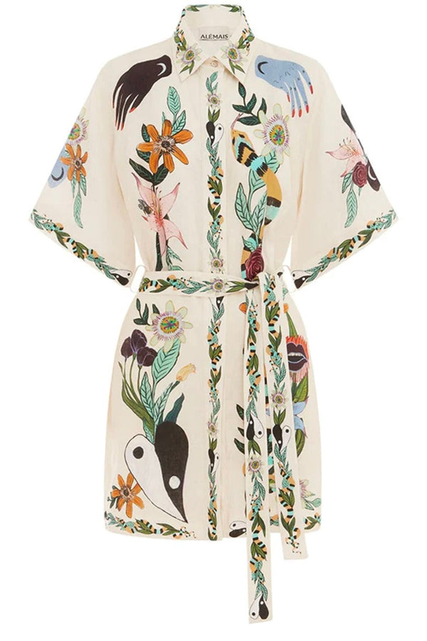 Iconic Shailene Satin Unique Floral Print Pocket Tie-waist Mini Dress-tidenox