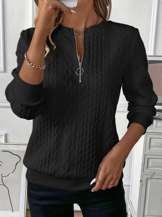 Jacquard Casual Plain Loose Sweatshirt-tidenox
