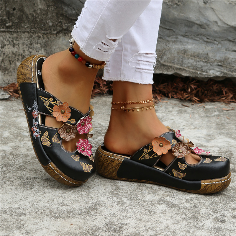 Ethnic style handmade thick-soled sandals (invisible height increase of 5 cm)-tidenox