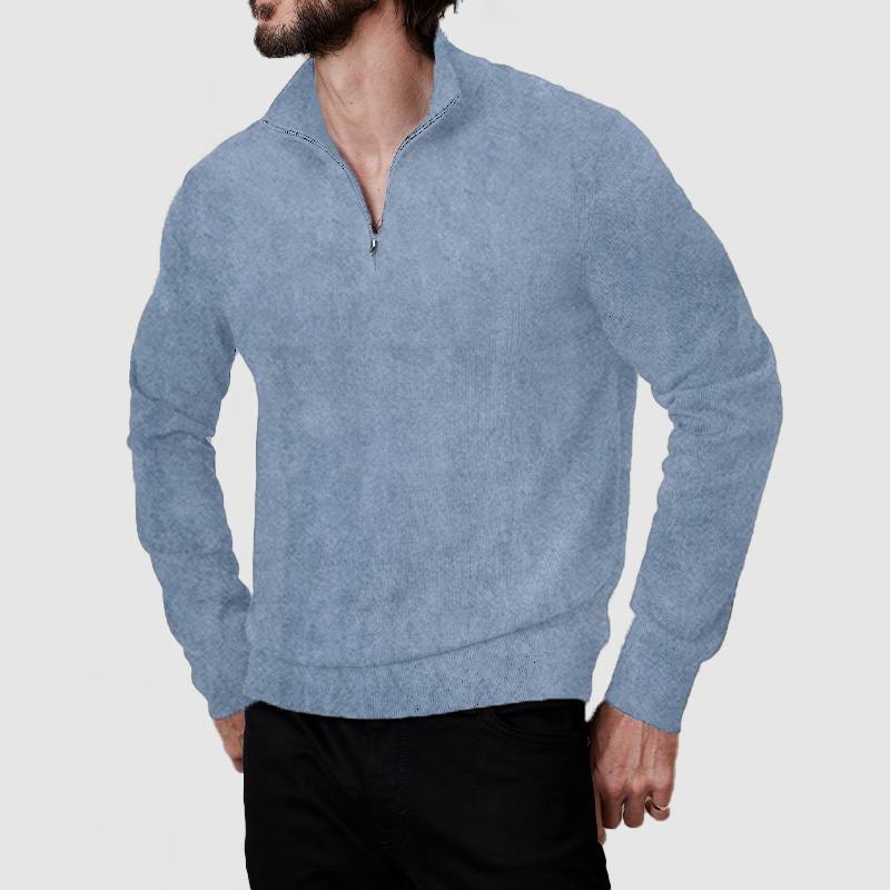 Men's Vintage Zipper Suede Basic Polo Shirt ( NEW )-tidenox