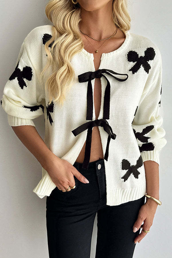 Fashion Bow Design Long Sleeve Casual Tops-tidenox