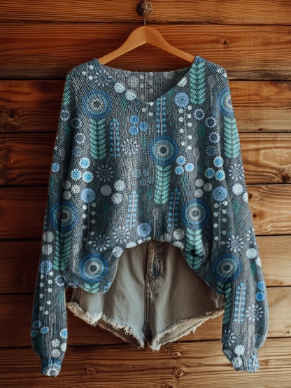 Women's Vintage Floral Tattoo Pattern Art Print Casual Pullover Sweater-tidenox