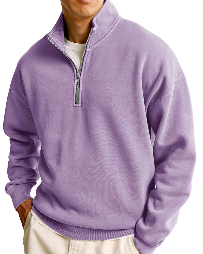 Men's Fashionable Casual Half-Zip Stand Collar Long-Sleeved Sweatshirt-tidenox