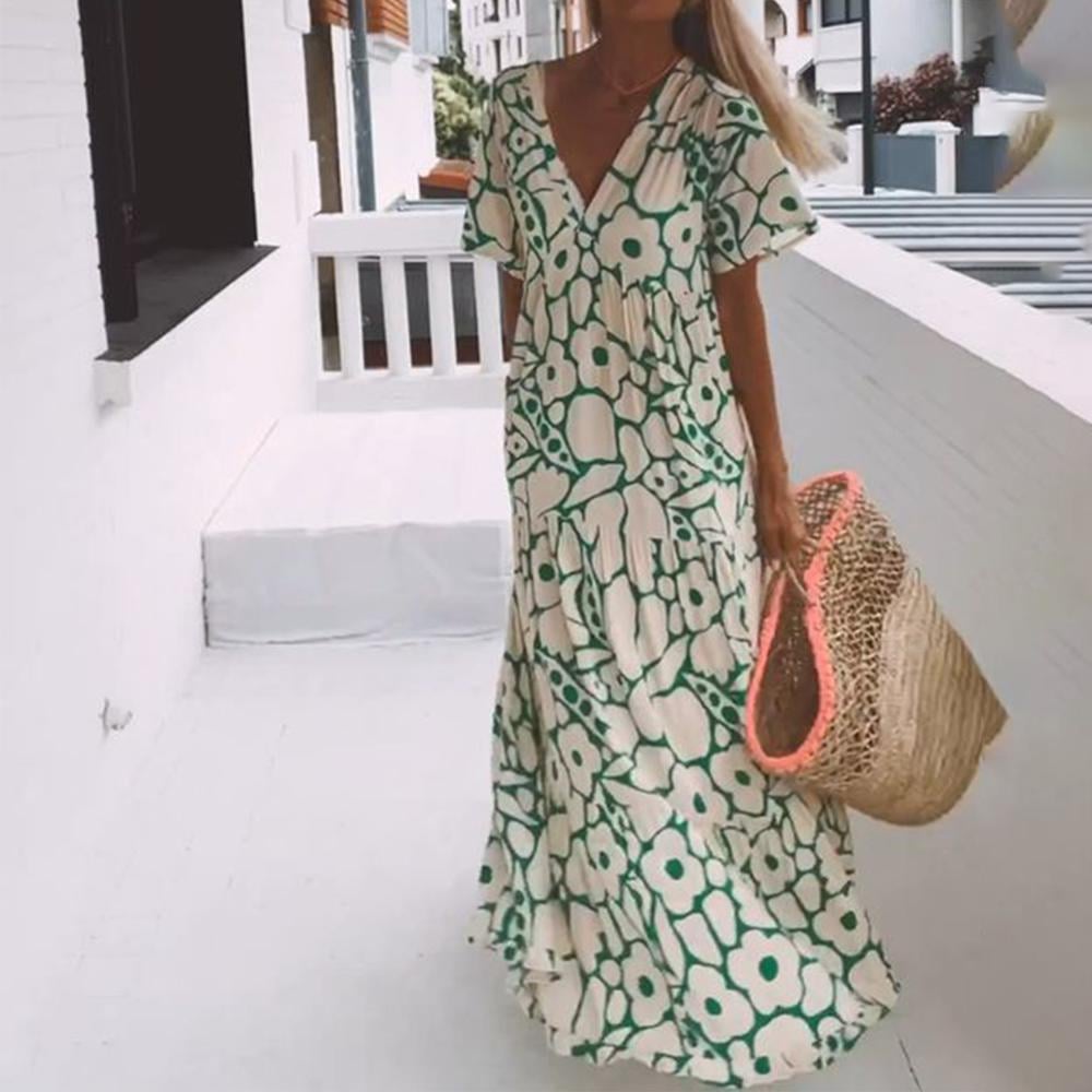 Short-sleeved Printed Dress✨-tidenox