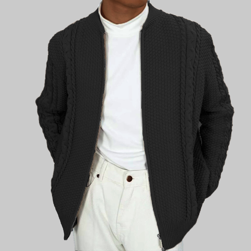 Men's Solid Color Leisure Long Sleeved Knit Sweater Cardigan-tidenox