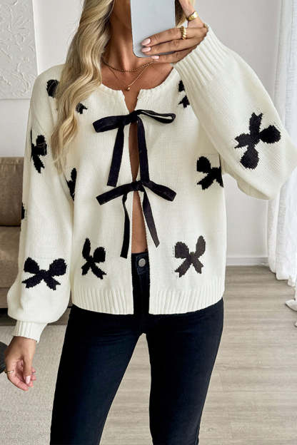 Fashion Bow Design Long Sleeve Casual Tops-tidenox
