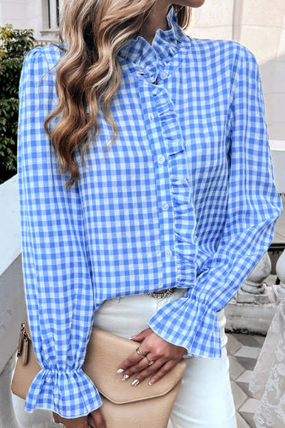 Fashion Plaid Print Long Sleeve Casual Tops-tidenox