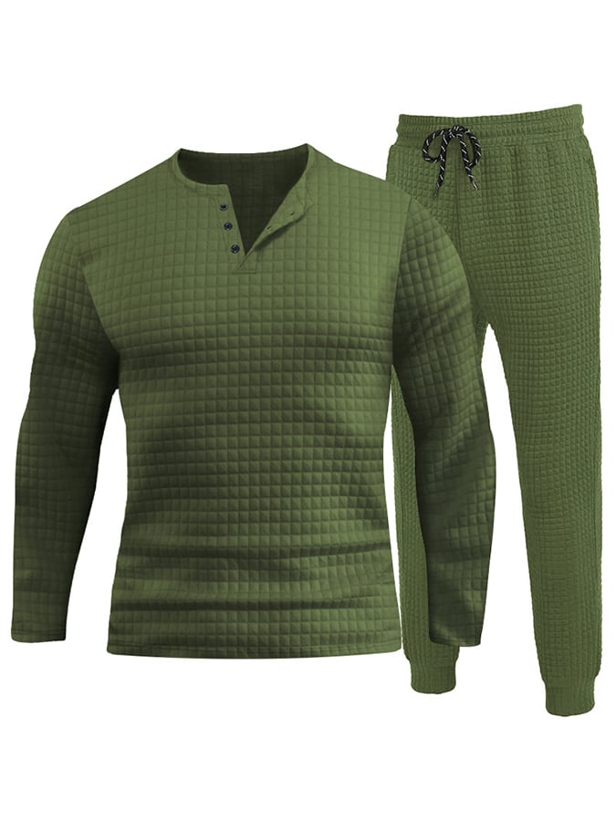 Men's Waffle Jacquard Casual Sport Knit Top Sweatpants Set-tidenox