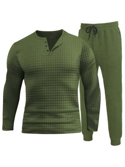 Men's Waffle Jacquard Casual Sport Knit Top Sweatpants Set-tidenox