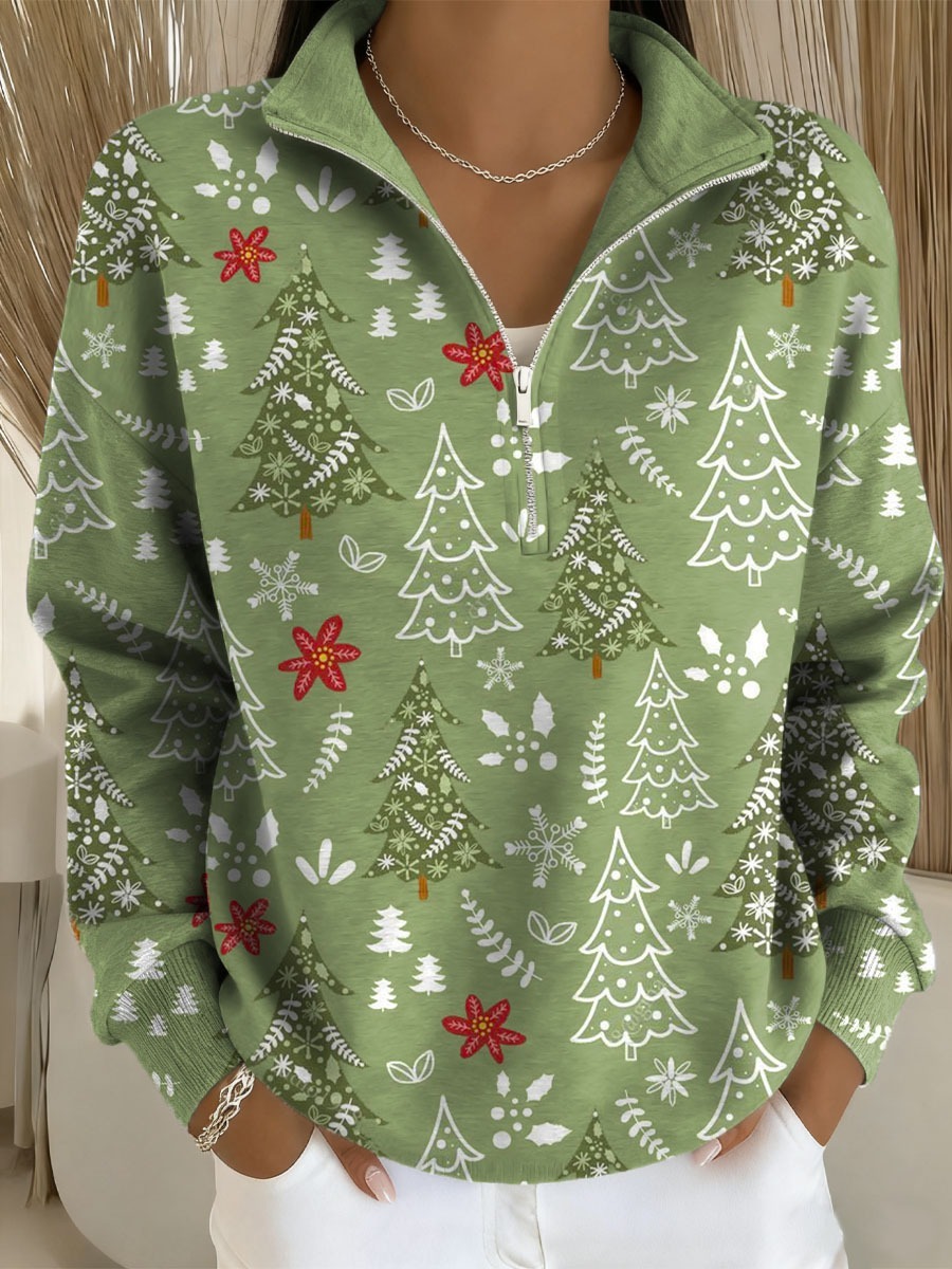 Women's Christmas Tree Pattern Art Print Buttoned Cardigan Sweater-tidenox